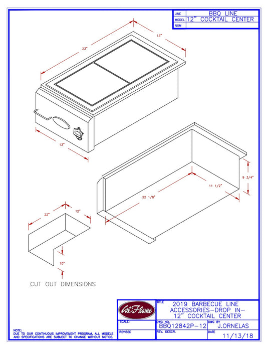 Cal Flame 12" Cocktail Center Part #: BBQ12842P-12