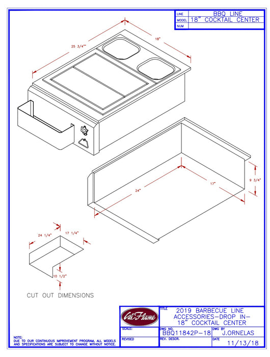 Cal flame 18" Cocktail Center Part #: BBQ11842P-18