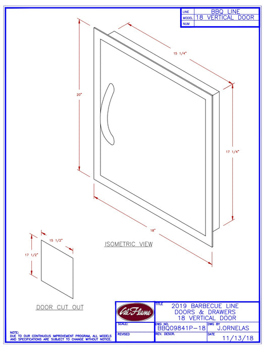 Cal Flame 18" Vertical Door Part #: BBQ09841P-18