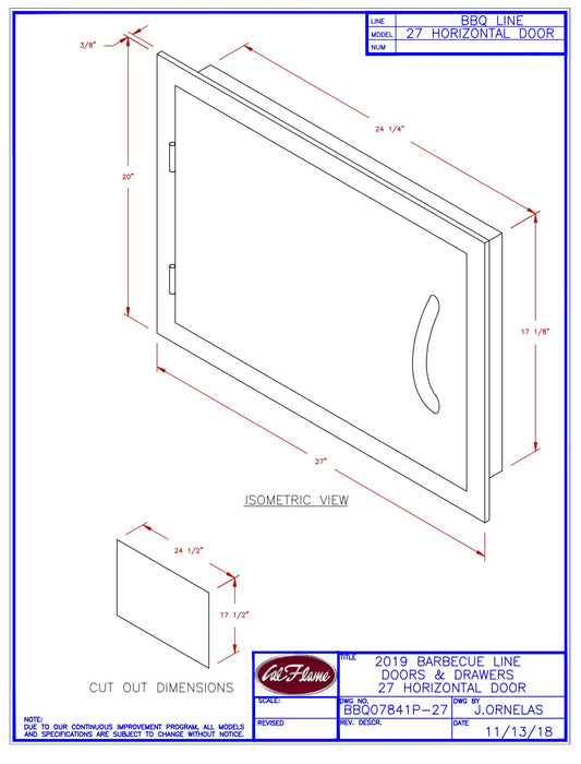 Cal flame 27" Horizontal Door Part #: BBQ07841P-27