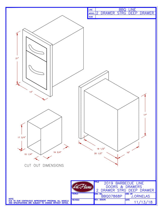 Cal Flame 2 Drawer Storage Deep Drawer Part #: BBQ07868P