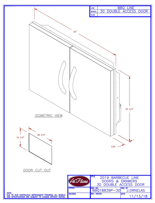 Cal Flame 30" Double Access Door Part #: BBQ18839P-30