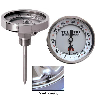 TEL-TRU BQ300R BBQ GRILL & SMOKER THERMOMETER 3" DIAL 2.5" STEM CALIBRATABLE