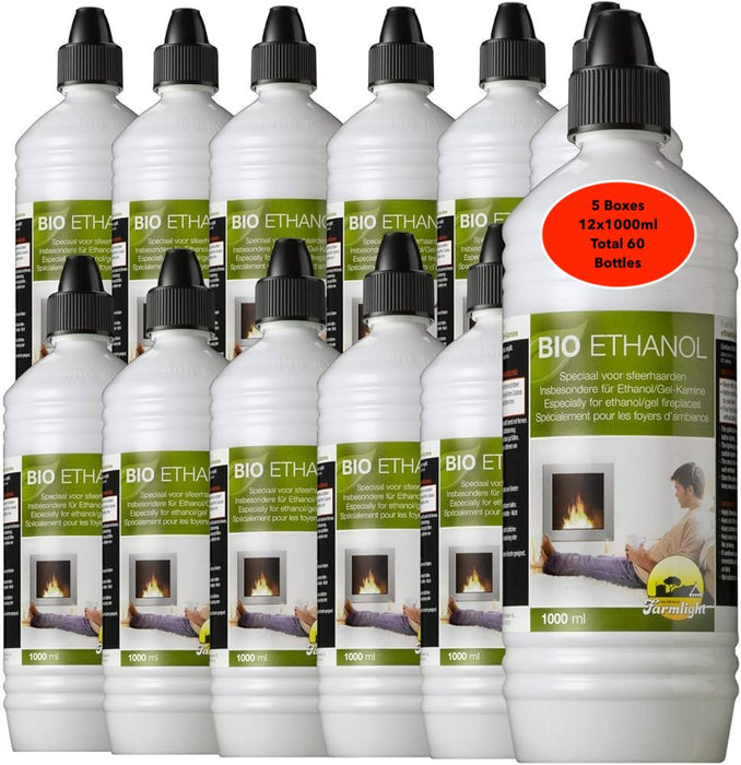 Bio Ethanol 1L Bottles  60X1L Bottles 96.6% liquid bioethanol fuel 5 Boxes Brand  Farmlight