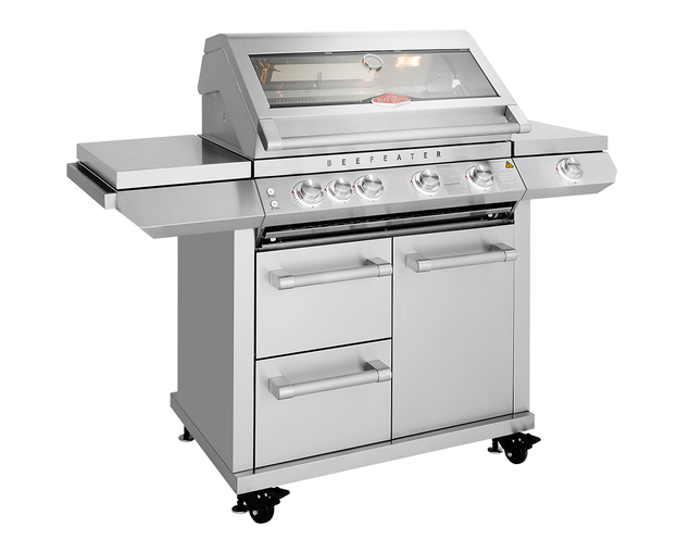 BEEFEATER 7000 PREMIUM 4 BURNER BBQ, SIDE BURNER & TROLLEY BMF7645SA