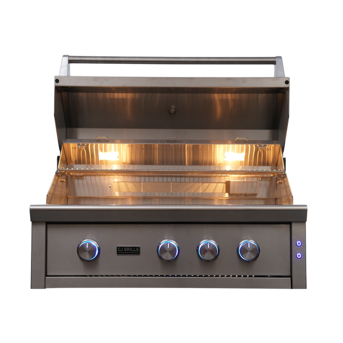 CJ Grills 36" Pro Hybrid Built-In Grill – Gas, Charcoal & Wood (CJ36PRO-316 marine-grade stainless steel) Includes CJ Grills branded vinyl cover, grate lifting tool, charcoal tray, and rotisserie kit