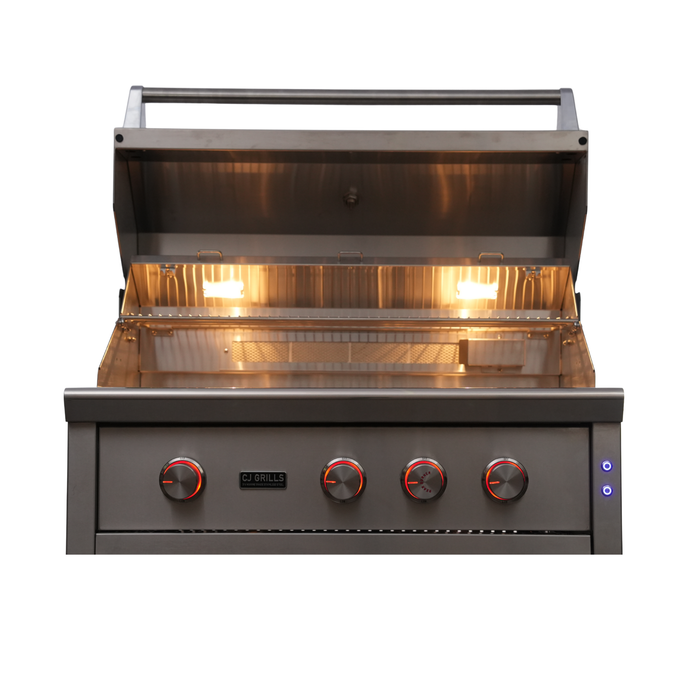 CJ Grills 36" Pro Hybrid Built-In Grill – Gas, Charcoal & Wood (CJ36PRO-316 marine-grade stainless steel) Includes CJ Grills branded vinyl cover, grate lifting tool, charcoal tray, and rotisserie kit