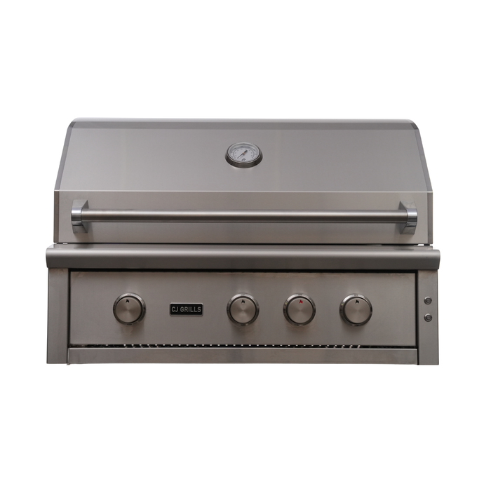 CJ Grills 36" 304S Hybrid Built-In Grill – Gas, Charcoal & Wood (CJ36S-304) Includes CJ Grills branded vinyl cover, charcoal tray, and rotisserie kit