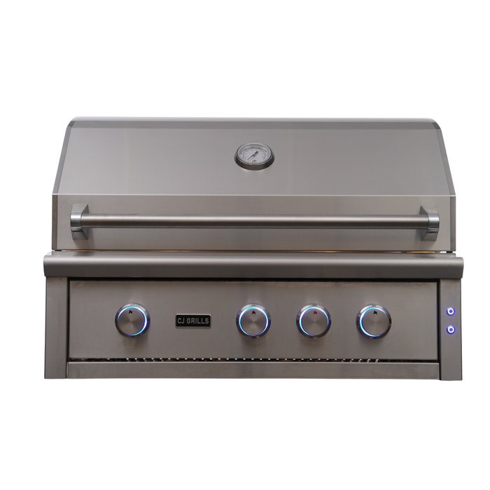 CJ Grills 36" 304S Hybrid Built-In Grill – Gas, Charcoal & Wood (CJ36S-304) Includes CJ Grills branded vinyl cover, charcoal tray, and rotisserie kit