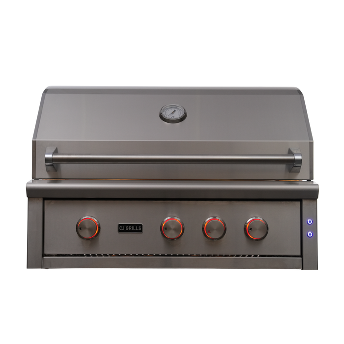 CJ Grills 36" 304S Hybrid Built-In Grill – Gas, Charcoal & Wood (CJ36S-304) Includes CJ Grills branded vinyl cover, charcoal tray, and rotisserie kit
