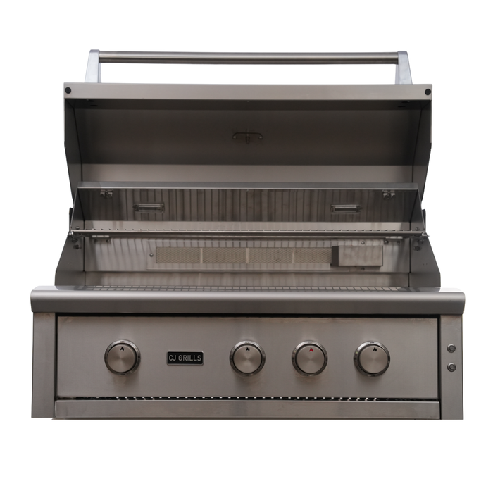 CJ Grills 36" 304S Hybrid Built-In Grill – Gas, Charcoal & Wood (CJ36S-304) Includes CJ Grills branded vinyl cover, charcoal tray, and rotisserie kit