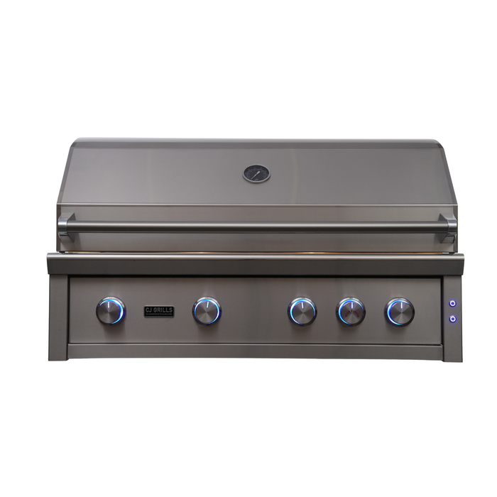 CJ Grills 42" Pro Hybrid Built-In Grill – Gas, Charcoal & Wood (CJ42PRO-316 marine-grade stainless steel ) Includes CJ Grills branded vinyl cover, grate lifting tool, charcoal tray, and rotisserie kit
