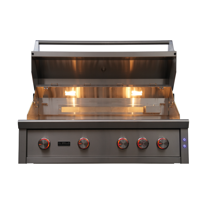 CJ Grills 42" Pro Hybrid Built-In Grill – Gas, Charcoal & Wood (CJ42PRO-316 marine-grade stainless steel ) Includes CJ Grills branded vinyl cover, grate lifting tool, charcoal tray, and rotisserie kit