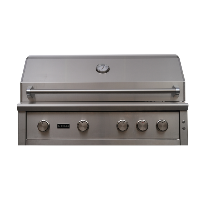 CJ Grills 42" 304S Hybrid Built-In Grill – Gas, Charcoal & Wood (CJ42S-304) Includes CJ Grills branded vinyl cover, charcoal tray, and rotisserie kit