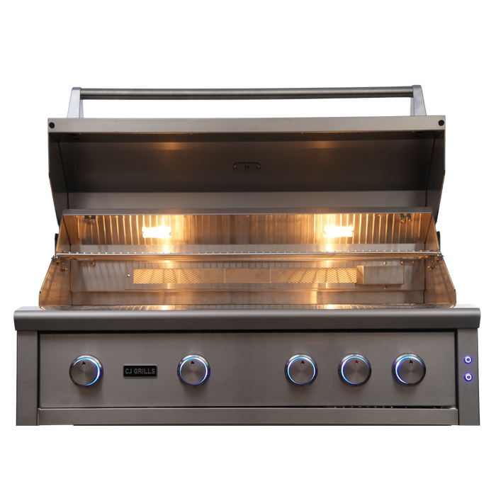 CJ Grills 42" 304S Hybrid Built-In Grill – Gas, Charcoal & Wood (CJ42S-304) Includes CJ Grills branded vinyl cover, charcoal tray, and rotisserie kit