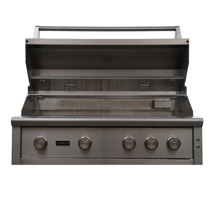 CJ Grills 42" 304S Hybrid Built-In Grill – Gas, Charcoal & Wood (CJ42S-304) Includes CJ Grills branded vinyl cover, charcoal tray, and rotisserie kit