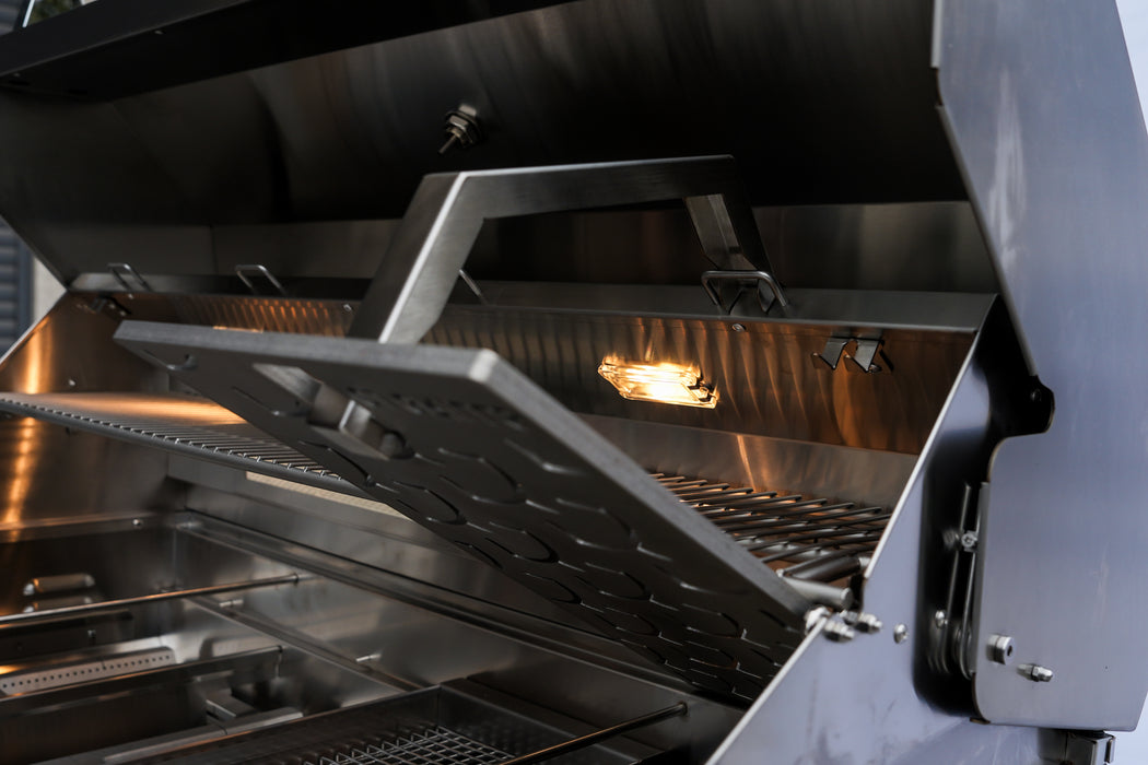 CJ Grills 42" Pro Hybrid Built-In Grill – Gas, Charcoal & Wood (CJ42PRO-316 marine-grade stainless steel ) Includes CJ Grills branded vinyl cover, grate lifting tool, charcoal tray, and rotisserie kit