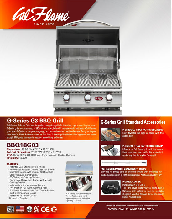 Cal Flame - BBQ Built In Grills G-Series - 3 BURNER - BBQ18G03