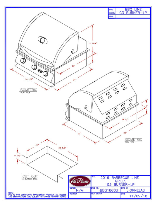 Cal Flame - BBQ Built In Grills G-Series - 3 BURNER - BBQ18G03