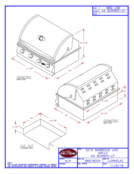 Cal Flame - BBQ Built In Grills G-Series - 4 BURNER - BBQ18G04