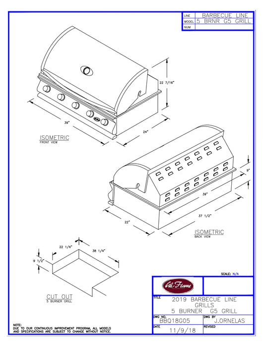 Cal Flame - BBQ Built In Grills G-Series - 5 Burner - BBQ19G05