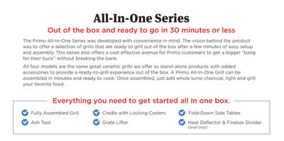 Primo PGCXXLC Oval XX-Large Charcoal All-in-One (Heavy Duty Stand, Side Shelves , Ash Tool And Grate Lifter