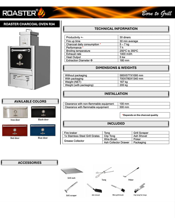 Roaster Charcoal Oven R34. Semi Professional Charcoal Oven