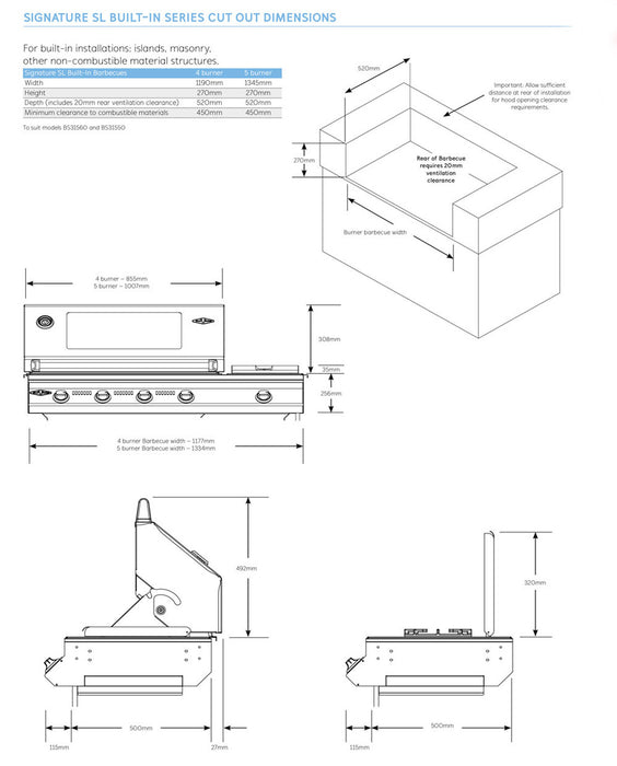 SIGNATURE SL4000 5 BURNER BUILT IN BBQ WITH SIDE BURNER BS31560