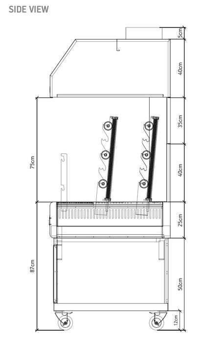 ROASTER BIOKAN Charcoal Grill With 6 Spits And Cabinet BIOKAN LG34 160x610x154cm Lockable Casters , 85KG