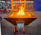 Fire Feature Square Stainless Steel Gas Fire Pit Water Bowl Fountain