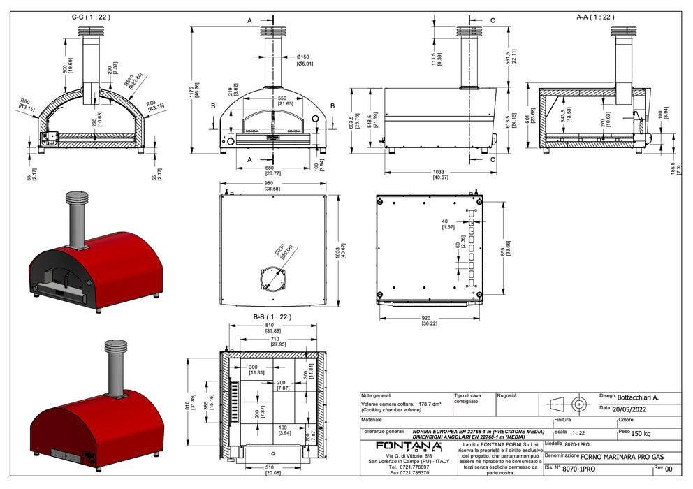 Fontana  Marinara Hybrid Gas & Wood Oven - New Gen Marinara