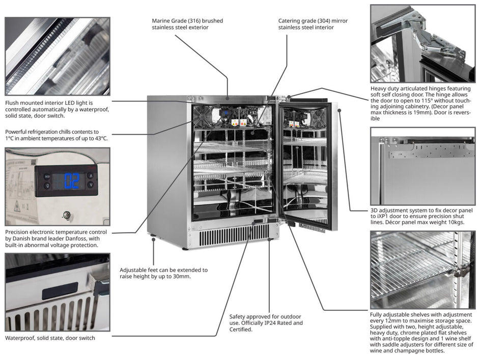 Blastcool Extremis iXP1 (Integrated) Outdoor Fridge  marine-grade 316 stainless steel