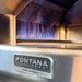 Stainless steel oven with 'Fontana Forni' branding and visible flames inside.