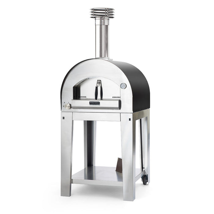 Stainless steel outdoor pizza oven on a white background