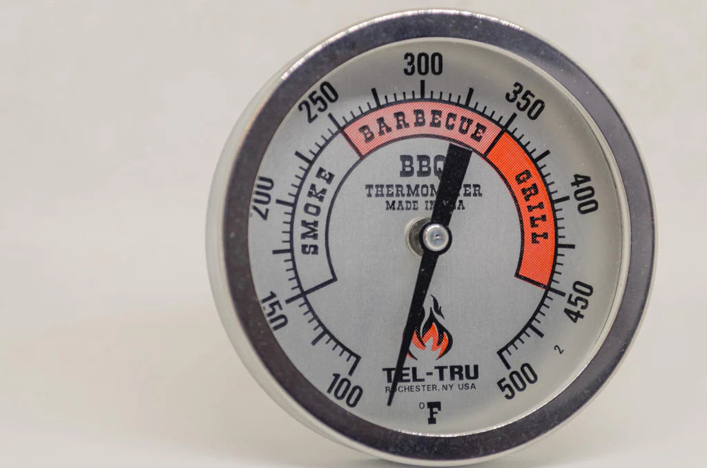 Tel-Tru BQ300 Barbecue Thermometer, 3 inch Aluminum Zoned dial, 4 inch stem, 100/500 Degrees F