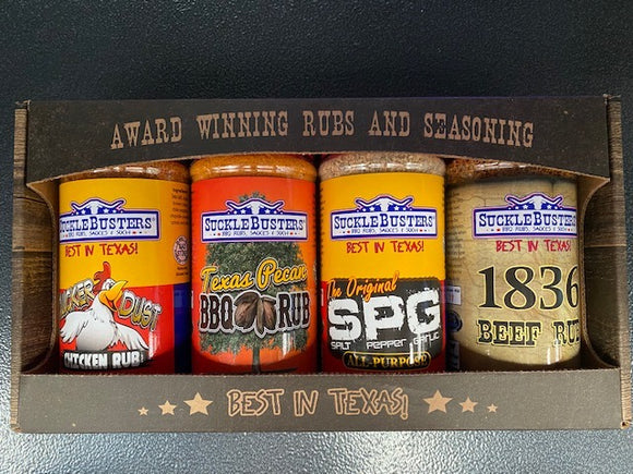 SuckleBusters Pack any 4 bbq rubs in your own gift box.