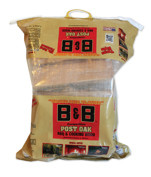 A bag of B&B Post Oak cooking wood logs.